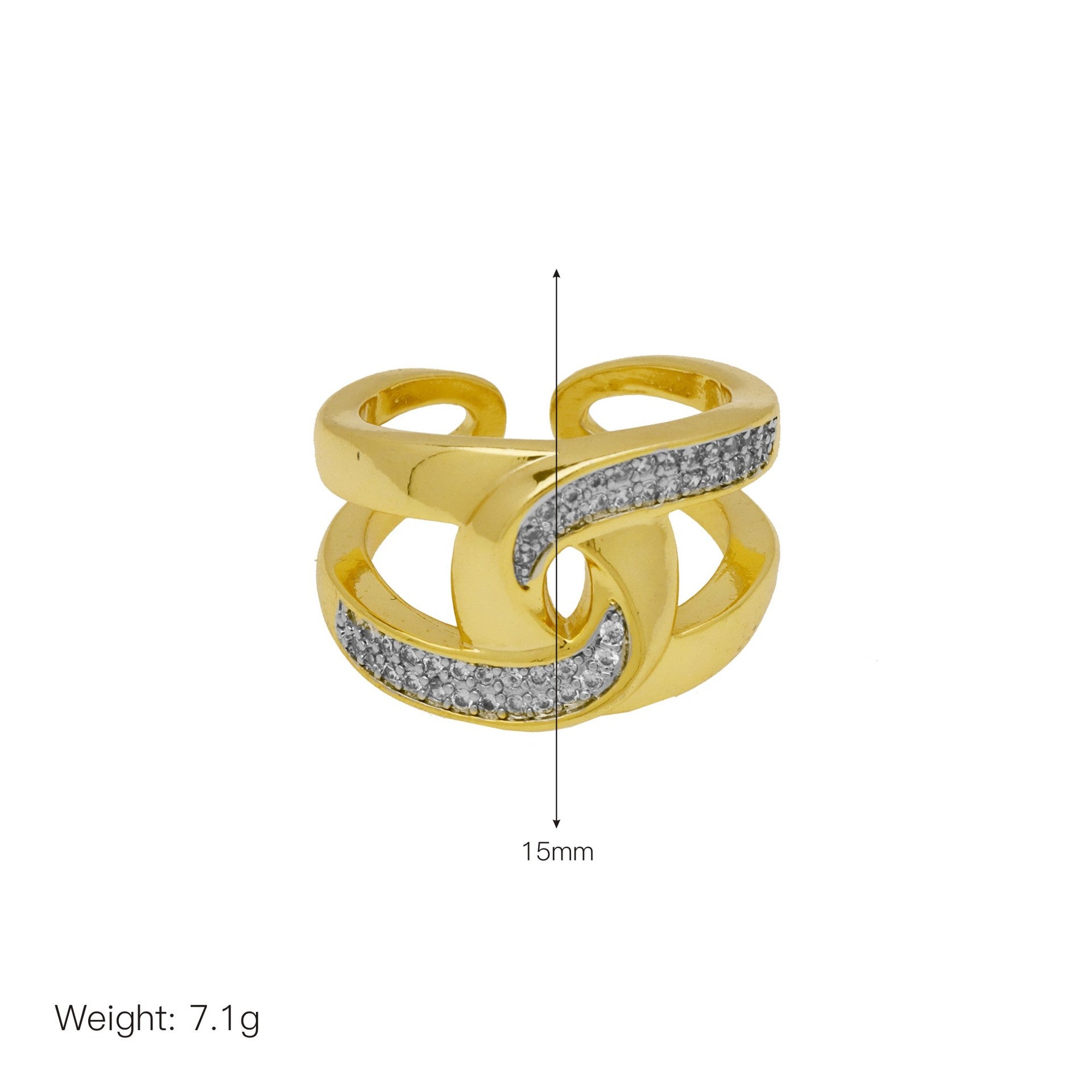 Jewelry IG Style Geometric Copper Zircon 18K Gold Plated Mixed Metal Inlay Open Rings