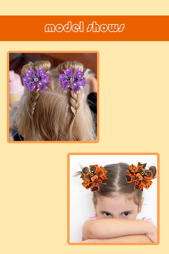 Girl'S Cool Style Pumpkin Spider Bow Knot Cloth Hair Clip