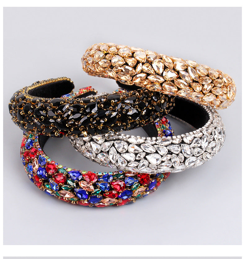 women's retro lady water droplets cloth inlay rhinestones hair band