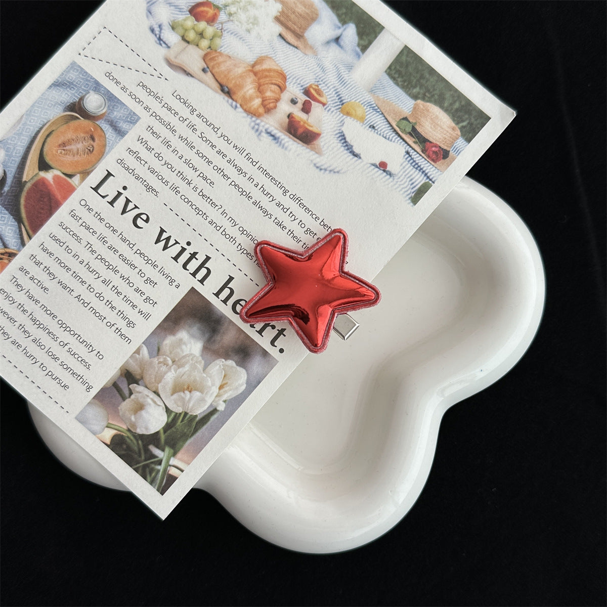 women's simple style pentagram pu leather hair clip