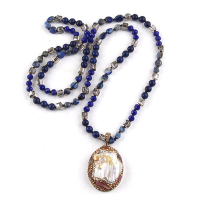 Vintage Style Simple Style Geometric natural stone Beaded Chain Pendant Necklace In Bulk