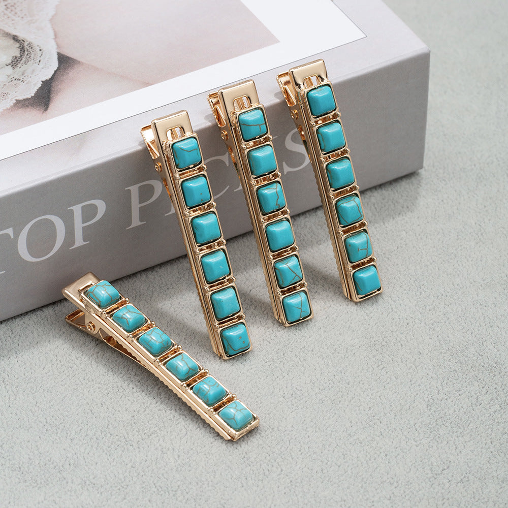 Women's Retro Solid Color Alloy Inlay Turquoise Hair Clip