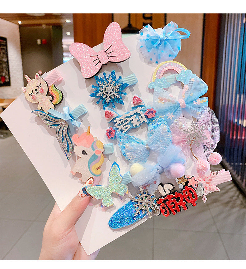 cute rabbit rainbow bow knot alloy gauze hair clip 1 set