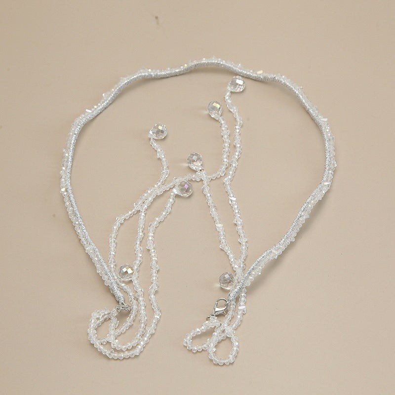 women's shiny solid color artificial crystal beaded tassel hair band