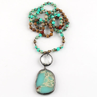 Bohemian Geometric natural stone Beaded Chain Pendant Necklace In Bulk