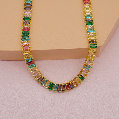 Copper Inlay Geometric Zircon Necklace