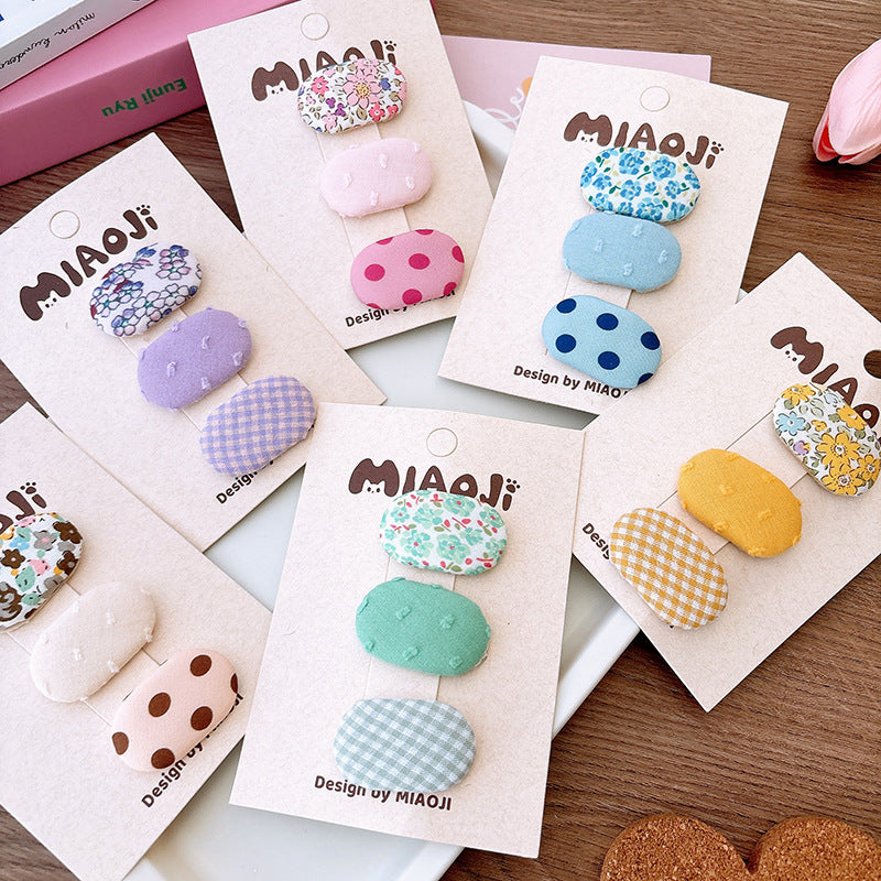 Korean Style Fabric Small Oval Children BB Clip Cute Floral Girls Fringe Hairpin Fresh Baby Hair Accessories Headdress
