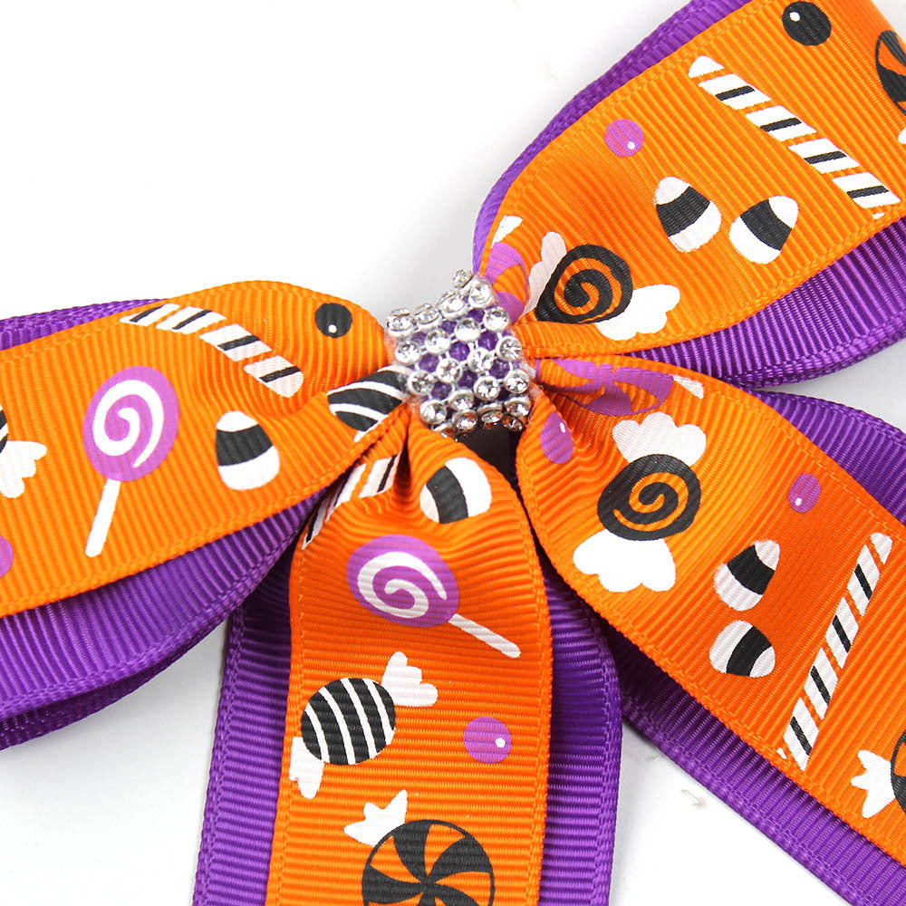 Girl'S Casual Pumpkin Bow Knot Ghost Cloth Inlay Rhinestones Hair Clip