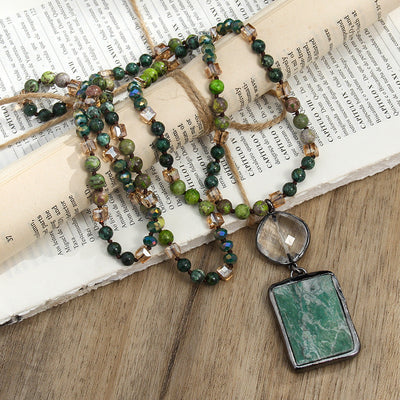 Retro Geometric natural stone Beaded Chain Pendant Necklace In Bulk