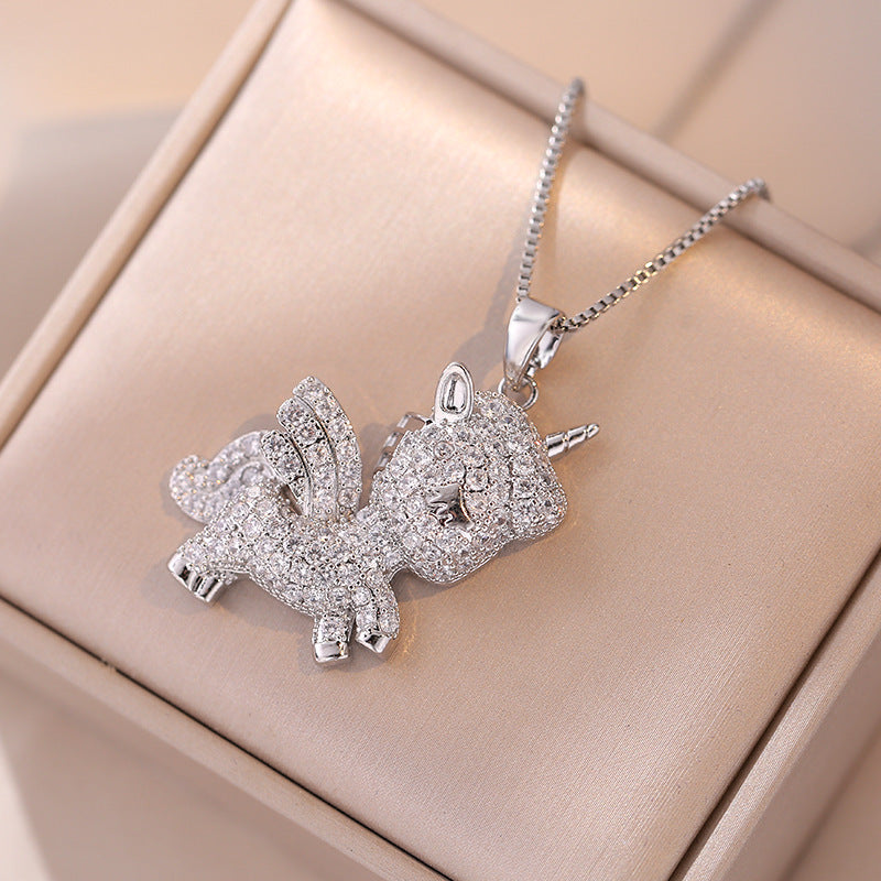 Jewelry Simple Style Classic Style Solid Color Titanium Steel Rhinestones Inlay Pendant Necklace