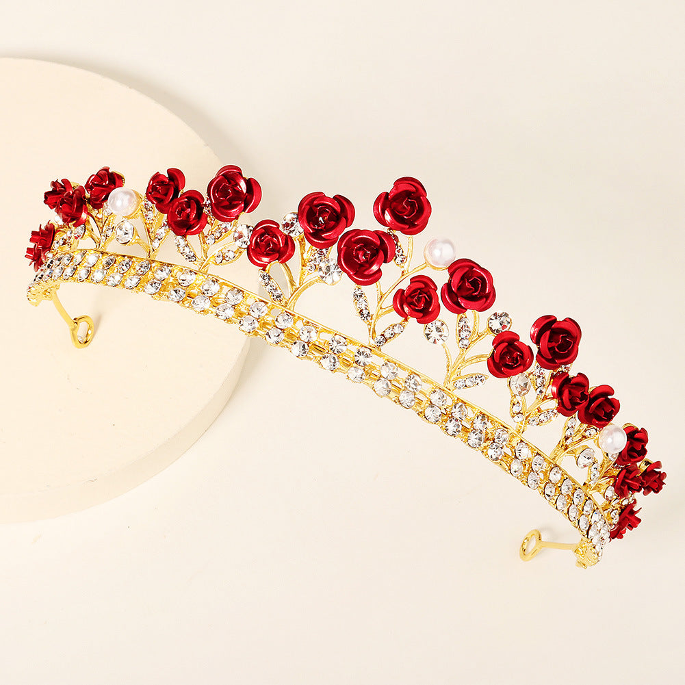 new wedding jewelry baroque red rose diamond crown