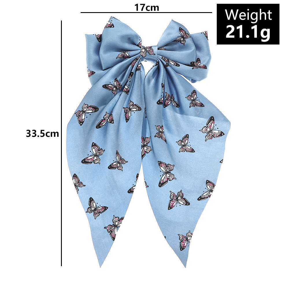 streamer french chiffon butterfly print head ring horsetail bow hair ring