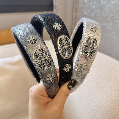 High-Grade French Headband  Internet Celebrity  Fengshui Diamond Letter H Hairpin Special-Interest Design Sequ Headband Hair Accessories