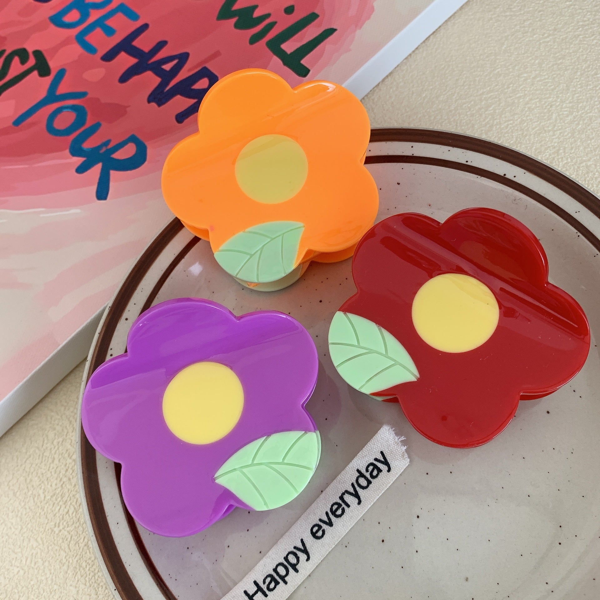 women's sweet simple style flower acetic acid sheets hair claws