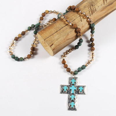 Vintage Style Vacation Cross Beaded Chain Pendant Necklace In Bulk