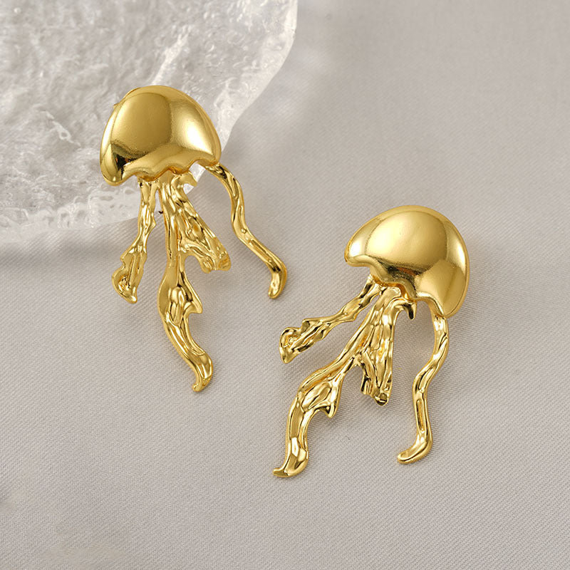 1 Pair Marine Style Animal Jellyfish Polishing Titanium Steel Ear Studs