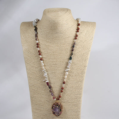 Bohemian Geometric natural stone Beaded Chain Pendant Necklace In Bulk