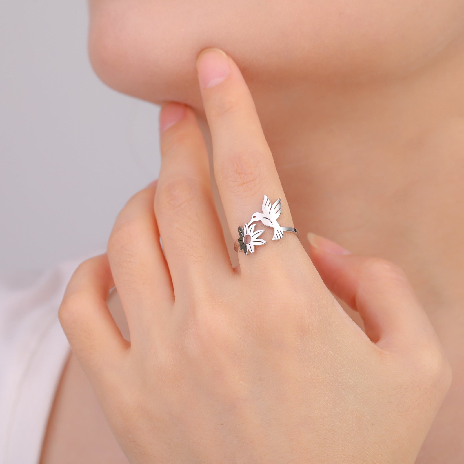 Jewelry Cute Flower Bird 304 Stainless Steel 18K Gold Plated Hollow Out Rings