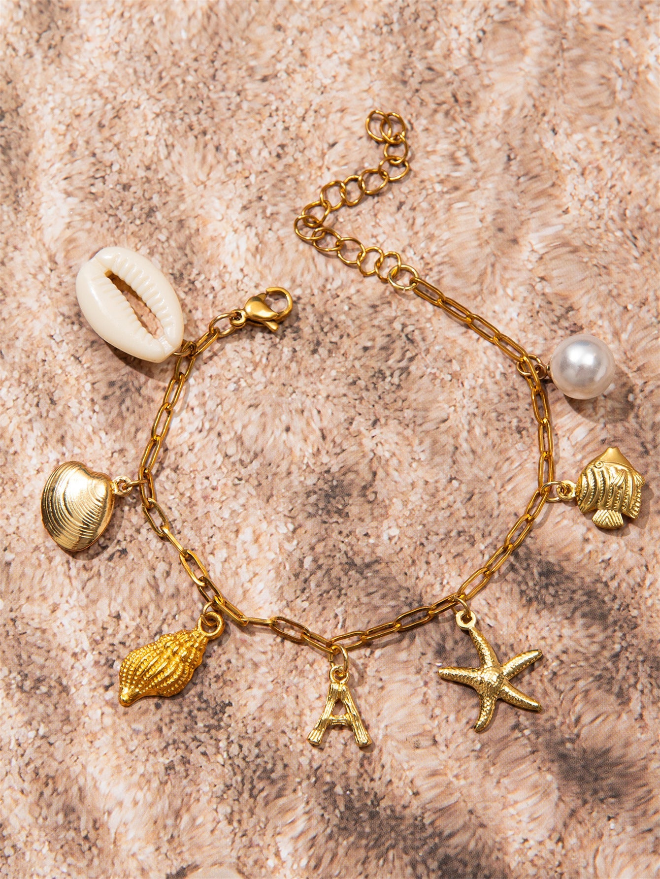 Marine Style Letter Starfish Conch 304 Stainless Steel Bracelets In Bulk