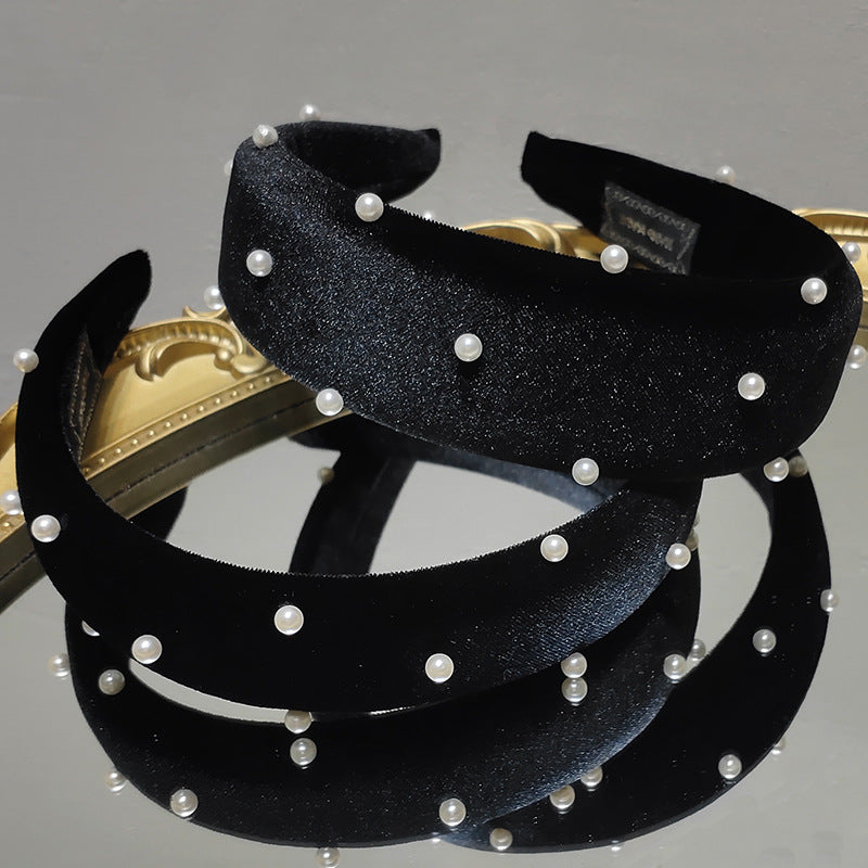 black velvet headband pearls headband retro korean headdress