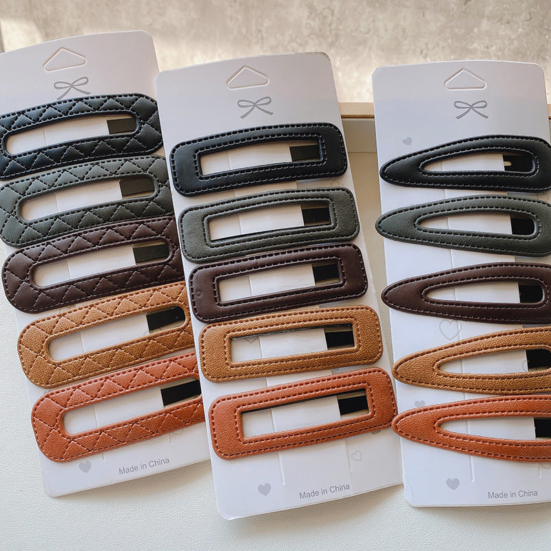 sweet geometric pu leather hair clip 5 pieces