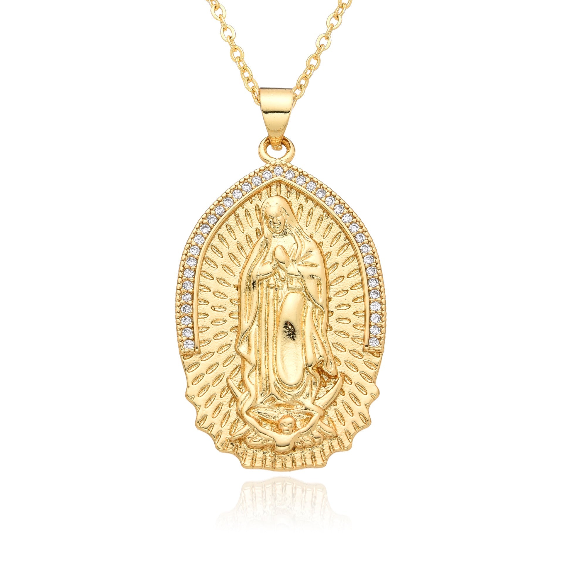 Copper Inlay Human Virgin Mary Zircon Pendant Necklace