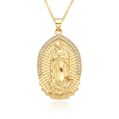 Copper Inlay Human Virgin Mary Zircon Pendant Necklace