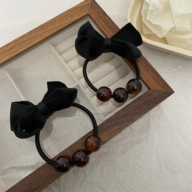 Women's Casual Sweet Bow Knot Cloth Beaded Hair Tie