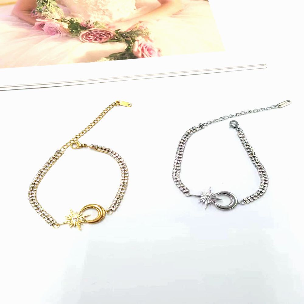 Simple Style Star Moon Titanium Steel 18K Gold Plated Bracelets In Bulk