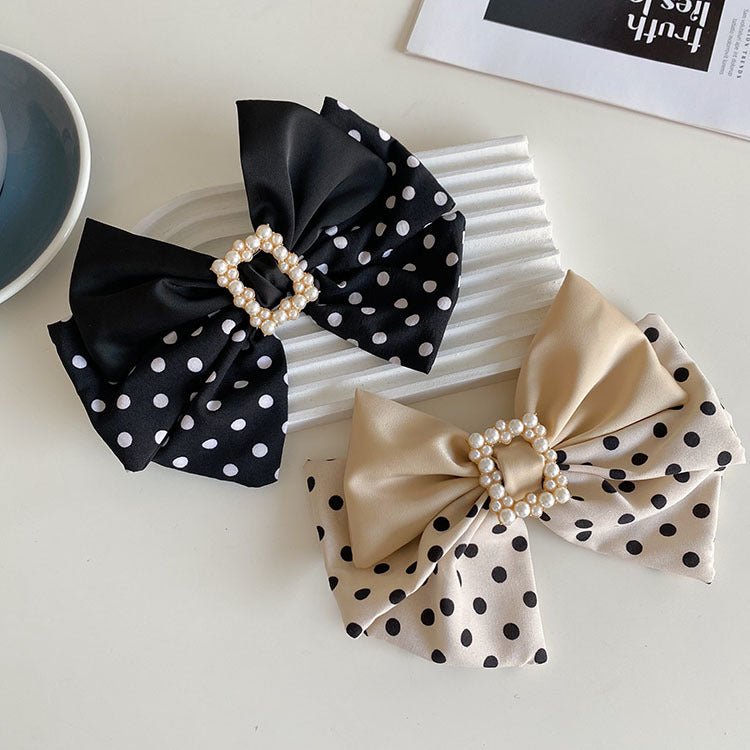 korean style wave dot big bow pearl hairpin