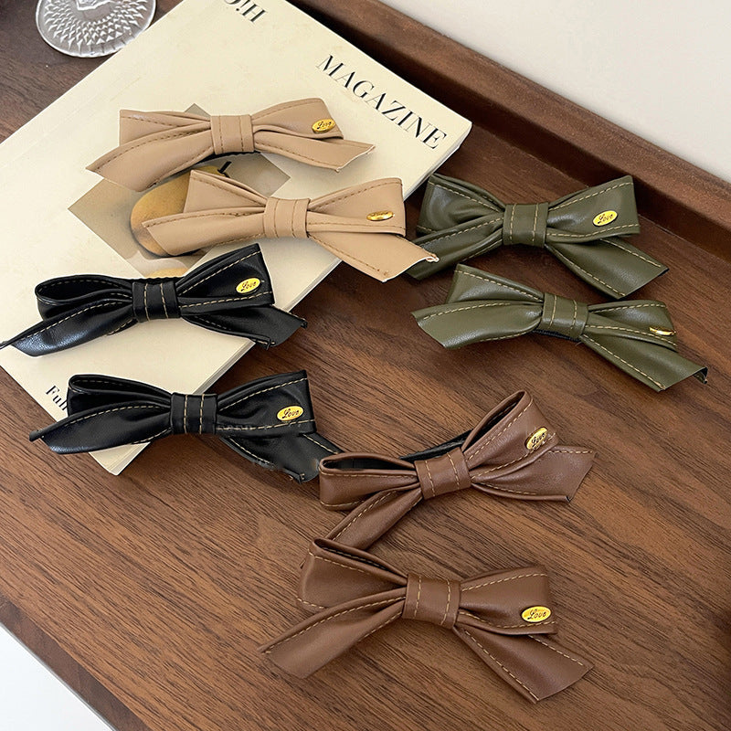 Women's Retro Simple Style Bow Knot Leather Hair Clip
