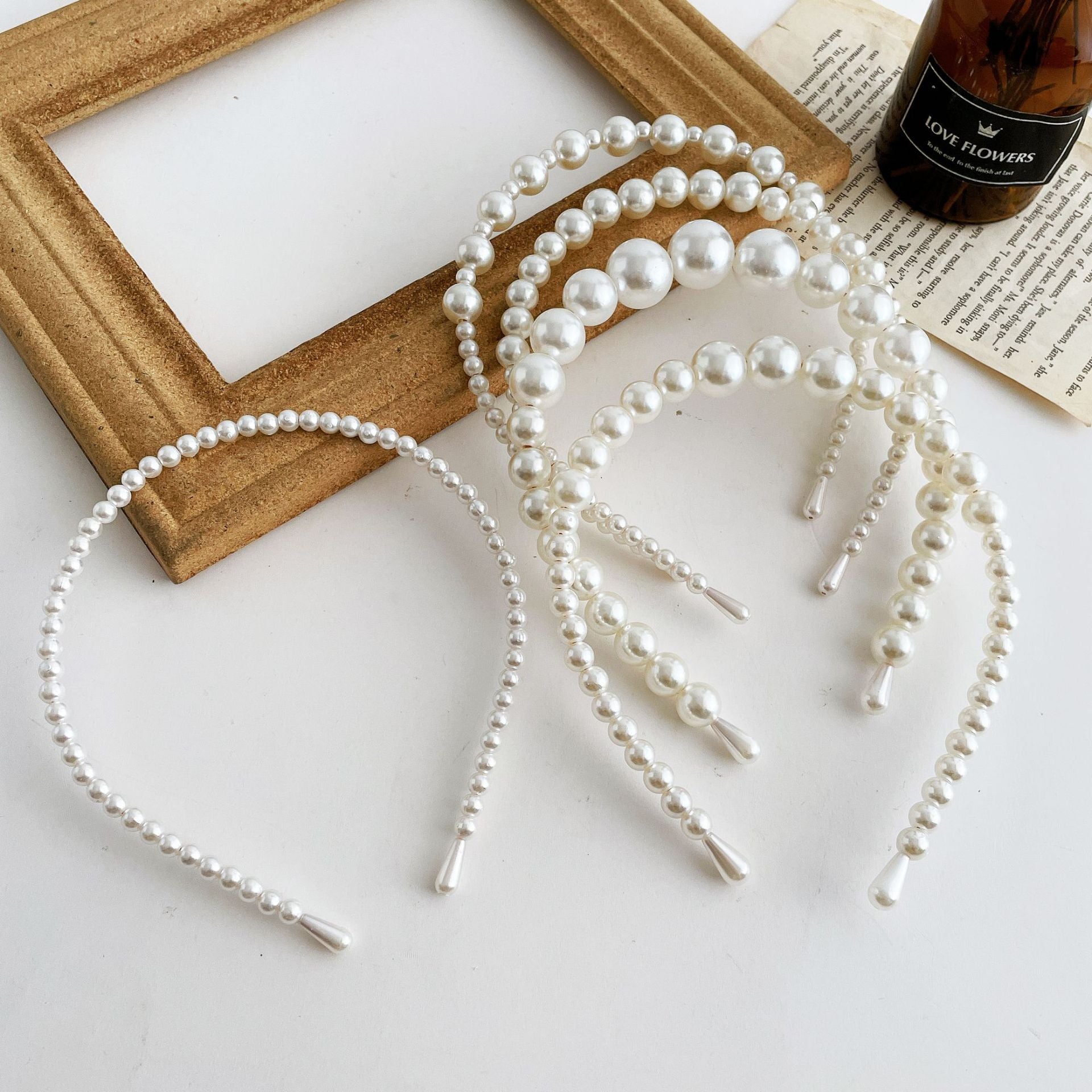 women's vintage style geometric artificial pearl hair band