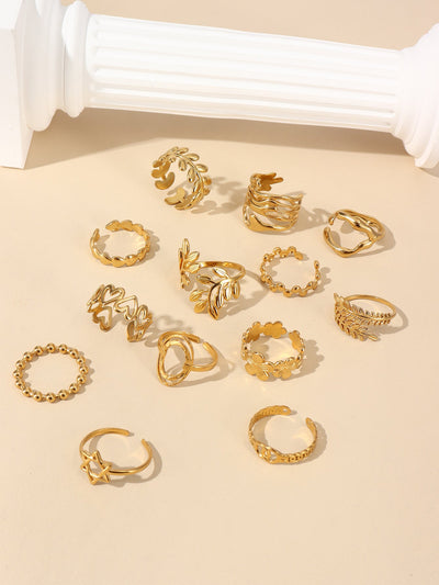 Jewelry Retro Leaf Heart Shape Flower 304 Stainless Steel Plating Open Rings