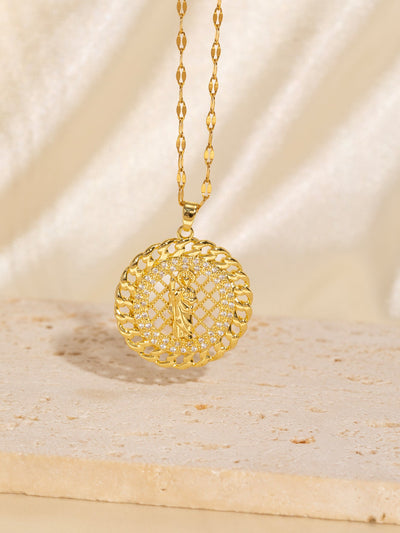 Copper Plating Geometric Virgin Mary Pendant Necklace