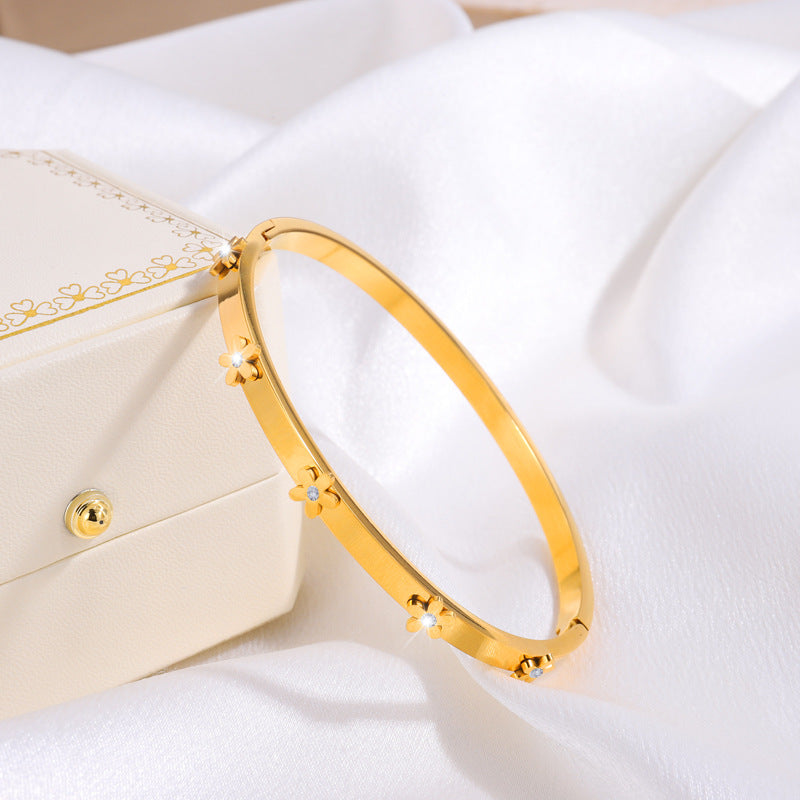 IG Style Sweet Round Heart Shape Flower Titanium Steel Zircon Bangle In Bulk