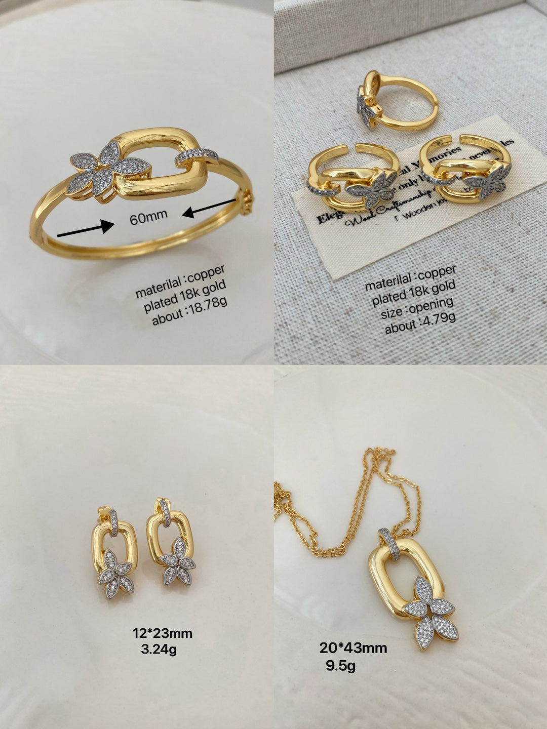 Jewelry Vintage Style Classic Style Geometric Copper Zircon Mixed Metal Rings Bracelets Earrings