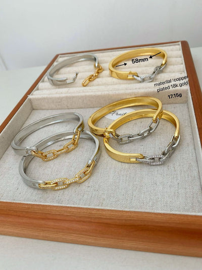 Jewelry Vintage Style Geometric Copper Zircon Mixed Metal Plating Bangle