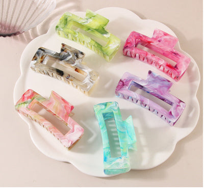 New Arrival Marble Color Rectangular Grip High-Grade Sense Niche Updo Imitation Acetic Acid Shark Clip Hair Accessories Headdress