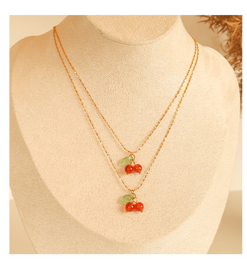 Jewelry Cute Cherry Titanium Steel Plating Pendant Necklace