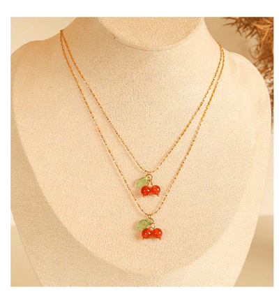 Jewelry Cute Cherry Titanium Steel Plating Pendant Necklace