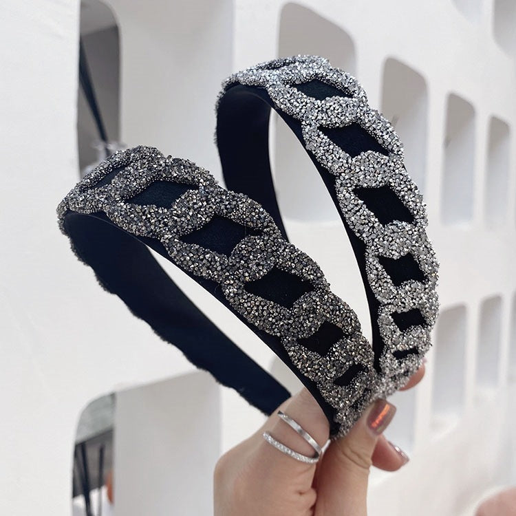 korean rhinestone chain mesh wide-sided hair band