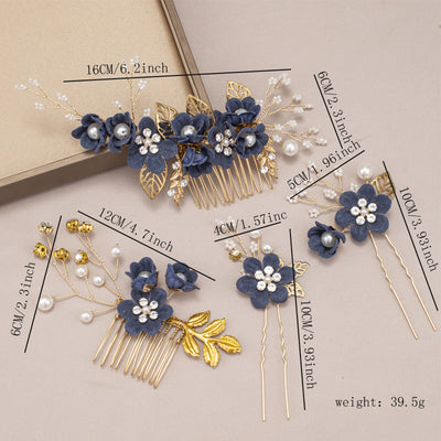 Women's IG Style Sweet Flower Cloth Metal Handmade Pearl Inlay Rhinestones Insert comb