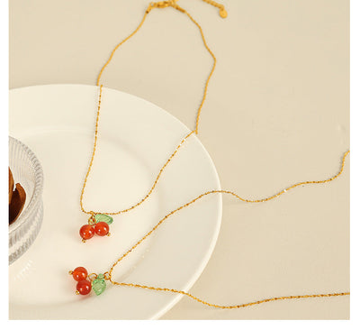 Jewelry Cute Cherry Titanium Steel Plating Pendant Necklace