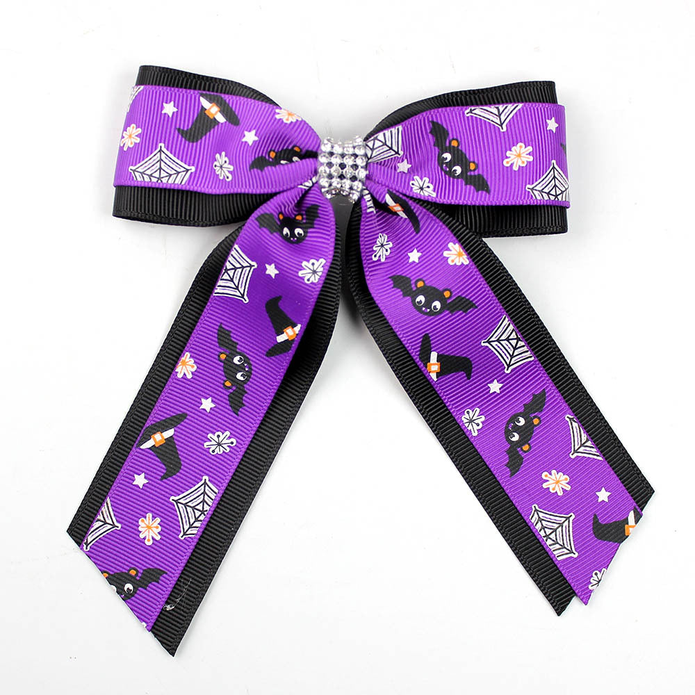 Girl'S Casual Pumpkin Bow Knot Ghost Cloth Inlay Rhinestones Hair Clip