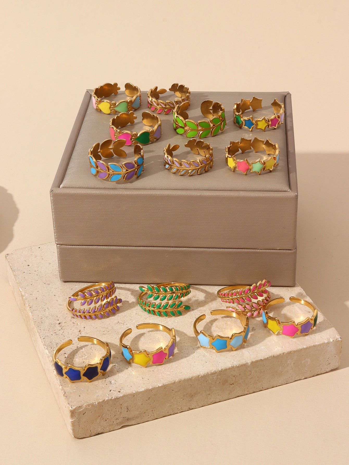 Jewelry IG Style Star Leaves Heart Shape 304 Stainless Steel Open Rings