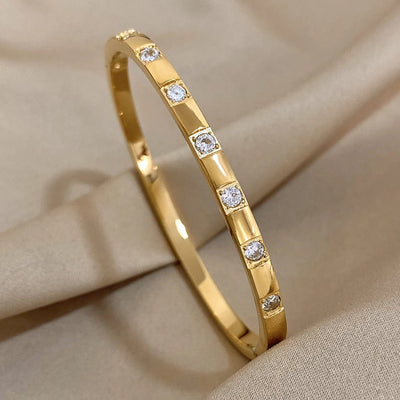 Simple Style Solid Color Titanium Steel Zircon Bangle In Bulk