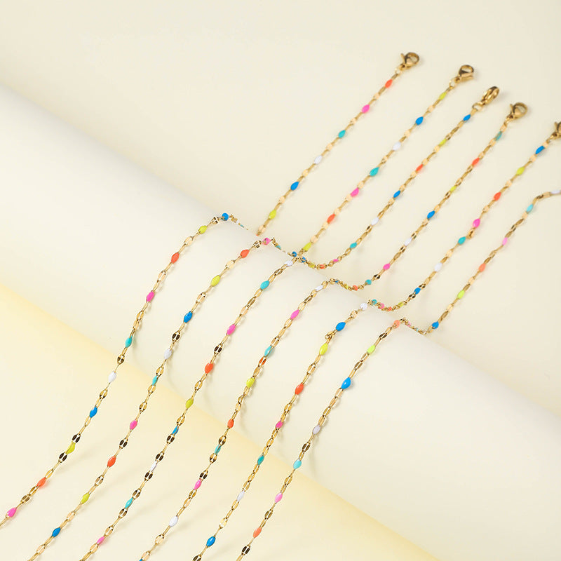 Jewelry Pastoral Simple Style Geometric 304 Stainless Steel Enamel Bracelets Anklet