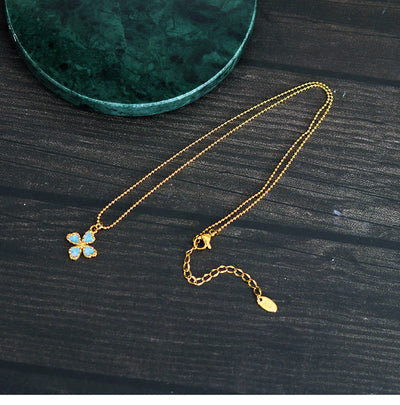 Jewelry Casual Retro French Style Leaf Flower Titanium Steel Enamel Pendant Necklace