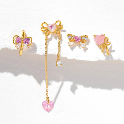 4 Pieces Set Sweet Simple Style Heart Shape Bow Knot Copper Copper Earrings Sets