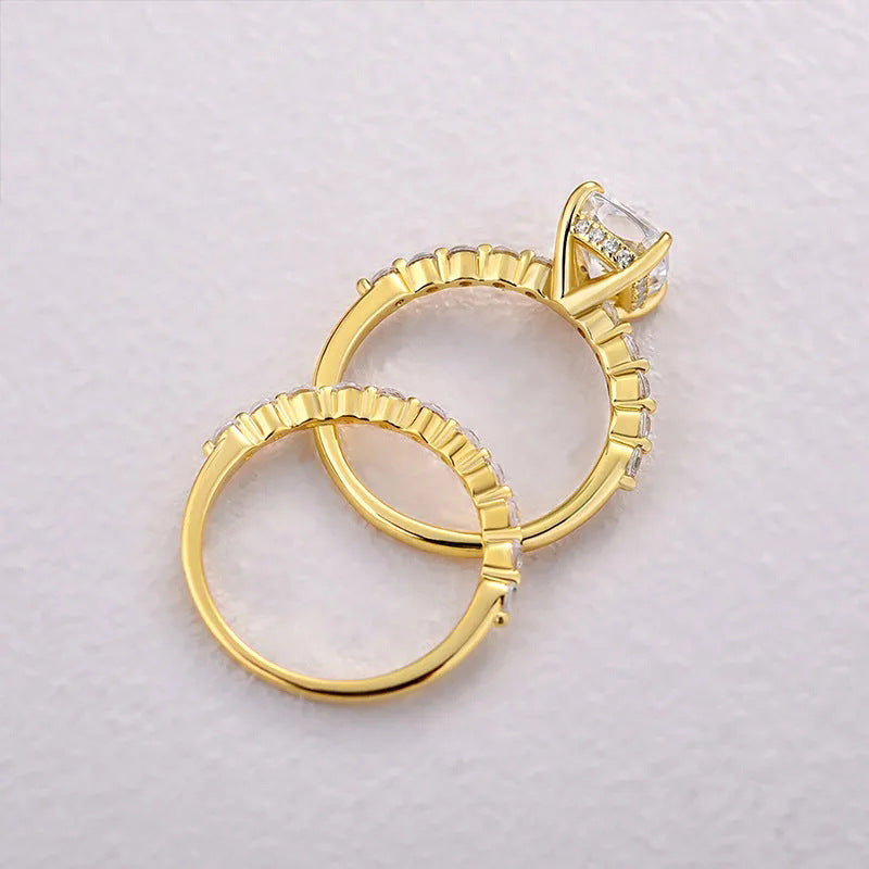 Copper Inlay Geometric Zircon Rings